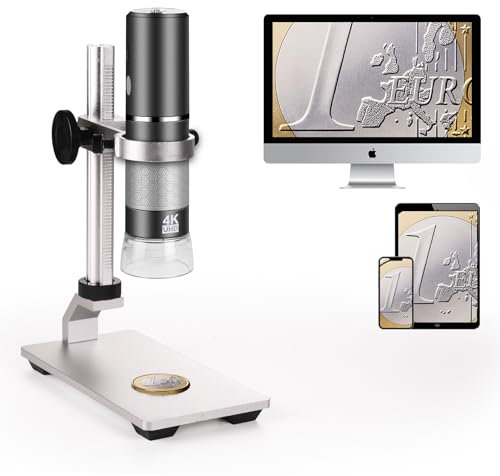 Cainda 4K 3840x2160p WiFi Digital Mikroskop Kamera mit justierbarem Metallständer, drahtloses tragbares Mikroskop für iPhone Android Telefon und Windows Mac PC