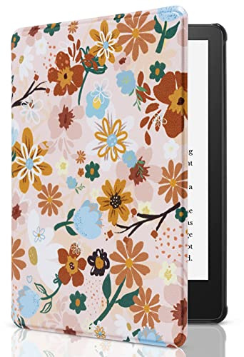 CoBak Fodral för 6,8-tums Kindle Paperwhite 11:e generationen 2021 – Smart fodral med automatisk sömn/veckfunktion, lättviktigt, tunt, PU-läder, blommor