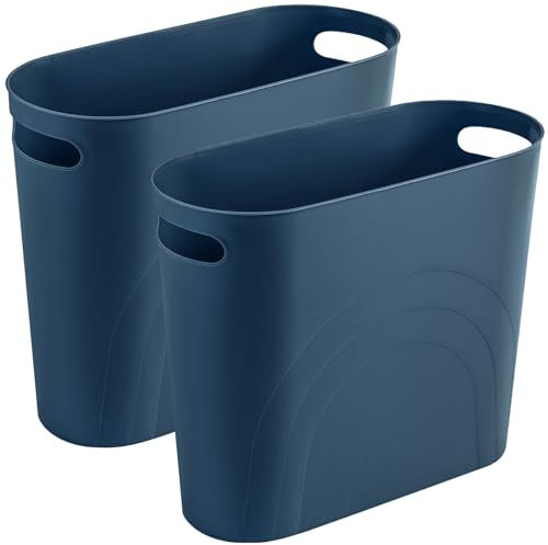 rejomiik Small Trash Can, Slim Garbage Can Plastic Waste Basket with Handles 3.5 Gallon Container Bin for Narrow Spaces Bathroom, Bedroom, Kitchen, Office at Home, 2 Pack Teal Blue