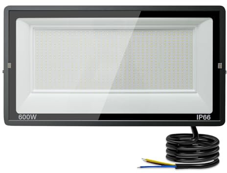 600W LED Strahler Außen, IP66 Wasserfest LED Strahler, Superhell 60000LM Fluter Flutlicht 3500K Warmweißes, Scheinwerfer Aussenstrahler für Gärten, Innenhöfe, Garage, Hotel