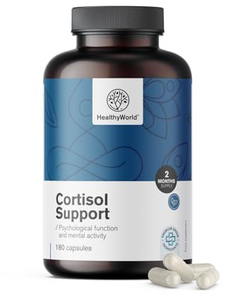 HealthyWorld Cortisol Support - 180 Kapseln - Ashwagandha, Rosenwurz, L-Theanin, Zink, Schwarzer Pfeffer, Vitamin C1, B1, B5, B6 - für das Hormongleichgewicht - vegetarische Formel
