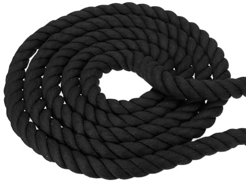 PATIKIL 1 Inch x 50 Feet Natural Twisted Cotton Rope 3 Strand Strong Thick Cotton Rope Tug of War Rope for Railings Crafts Home Decor, Black