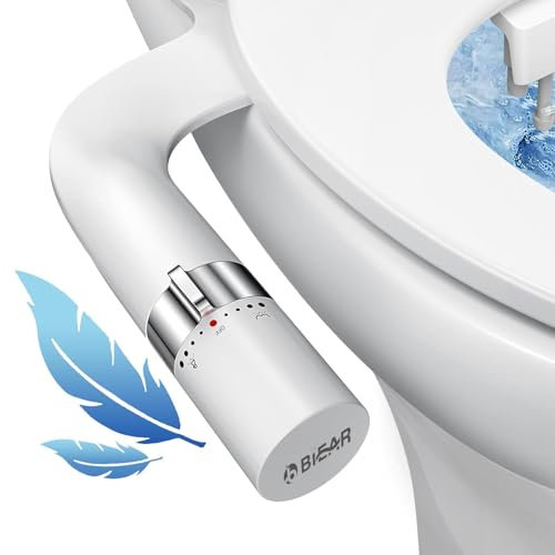 Bidet Attachment For Toilet, Ultra-Slim Dual Nozzle Bidet Toilet Seat, Non-Electric Bidets for Toilets, Adjustable Water Pressure, Feminine/Rear Wash for Women Men (Silver)