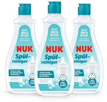 NUK-Babyflaschenreiniger | 500 ml | Ideal zur Reinigung von Babyflaschen, Saugern und Zubehör | Duftstofffreier Reiniger | pH-neutral | 100 % wiederverwertbare Flasche | 3 Stück