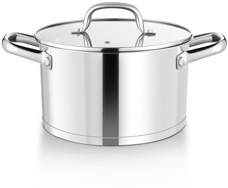 HaWare 4.5L Stock Pot, 22cm Stainless Steel Stockpot with Clear Lid, Tri-Ply Bottom Cooking Pot for Pasta/Meat/Soup, Suit for Induction/Electric/Gas/Ceramic, Healthy & Easy Clean