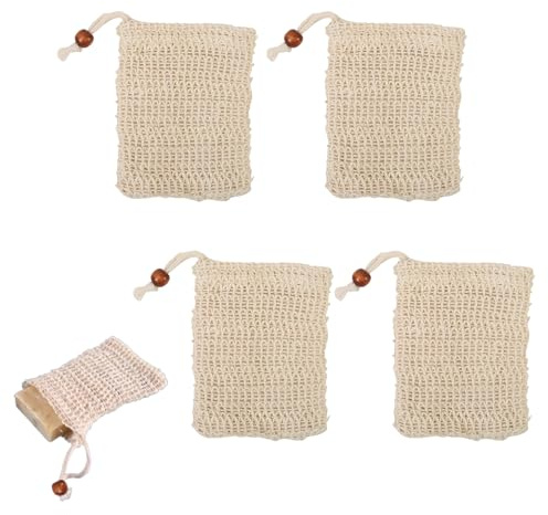 Lot de 4 sacs à savon solides avec étiquettes colorées pour distinguer les sachets de savon - Extra grands pour shampooing solide, sac de douche, sac en filet, sac à savon de voyage