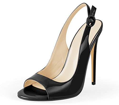 Meinabsatz Sandalias de tacón alto con hebilla lacada para mujer, Negro , 44 EU