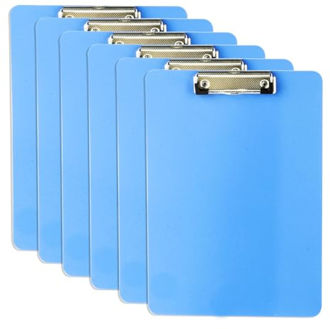 6 Pcs Clipboard A4 Clipboards, Plastic Clipboard Folder, Writing Clip Boards with Clips, for Classroom Home Office Supplies, Enhanced Writing Experience (Blue)