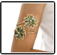 Faruodis Flower Upper Arm Bracelets Vintage Egyptian Hollow Flower Arm Cuff Band Armlet Bangle Armband Body Chain Jewelry for Women (Green)