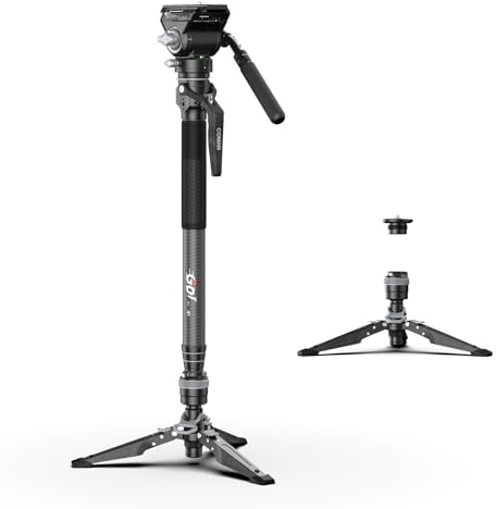 COMAN M1V5 Camera Monopod, One-Click Lifting Monopod with Feet, 67'' Lightweight monopod with V5 Fluid Head Quick Release Plate for Camera, DSLR, Camcorder (M1V5)