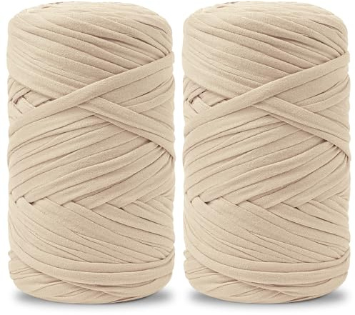 Vincona Fettuccia per Borse a Uncinetto 2x200g, Cordino per Borse Uncinetto, Adatto per Borse all'uncinetto, Cestini, Arazzi, Decorazioni per la Casa, Artigianato fai da te-Beige albicocca 16
