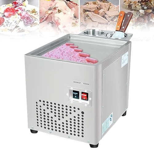 Stainless Steel Commercial Rolled Ice Cream Maker with 2 Scrapers and Compressor - Ice Cream Maker Fried Ice Cream Roll Machine for Making Ice Cream Rolls
