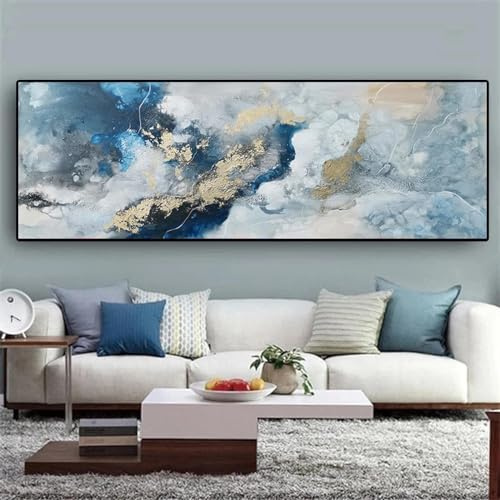 Canvastavla Abstrakt Landskap Modern Vitguld Linje Posters och Tryck Väggkonst Tavlor för Vardagsrumsinredning 40x120cm Ramlös
