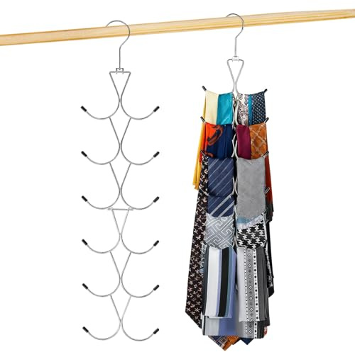 2 Packung Schalhalter mit 12 Haken, Faltbarer Krawattenhalter mit 360°-Drehhaken Gürtel Organizer Platzsparender Schal Aufbewahrung für Tücher Schals Krawatten (Weiß)