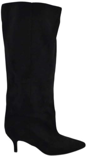 Stivali Slouchy in camoscio Nero a Punta con Tacco Basso Kitten e Gambale Over Trend (38 EU)