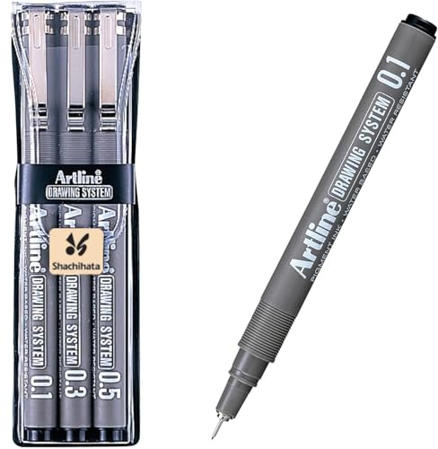 Artline 230 Drawing System Fineliner Pens, Art Technical Drawing Sketch Pens, Ideal for Drafting, Illustrating & More, Black, 0.1mm, 0.3mm, 0.5mm Fine Tips, 3-Pack