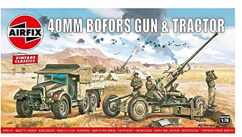 Airfix Vintage Classics Set - A02314V Bofors 40mm Gun & Tractor - Plastic Model Motor Vehicle Kits for Adults & Children 8+, Set Includes 107 Pieces, Sprues & Decals - 1:76 Scale Model Vehicle Set