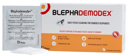 Blephademodex Preservative Free Daily Eyelid Wipes | For Symptoms of Inflamed Demodex Blepharitis | Clinically Proven and Gentle on Skin | Pack of 30 Sterile Wipes