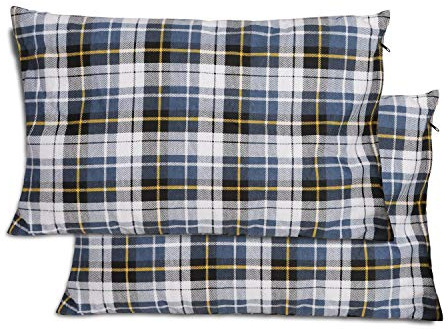 REDCAMP 2 Pack Small Flannel Camping Pillow for Adults,50x30cm,Blue Black