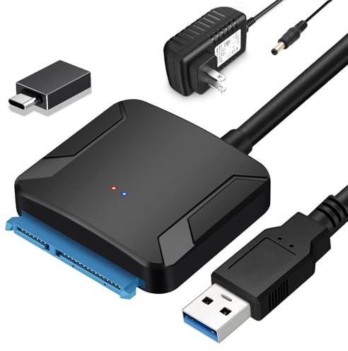SATA to USB 3.0 Adapter, External Hard Drive Converter Cable for 2.5 3.5 HDD, SSD with Power Supply