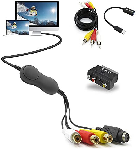 TechSide VHS Analog Digital Converter Voll Mac/PC 2024 Goldkontakte | Kompatible MacOs Monterey Big Sur Catalina + Windows 11 | USB Typ C Audio/Video Grabber Capture Konvertieren Sie alte VHS