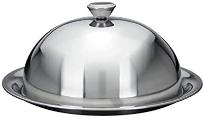 Spetebo Cloche à fromage avec assiette en acier inoxydable – Ø 24 cm – Cloche à fromage avec assiette de service, cloche d'assiette, cloche de service, Argenté