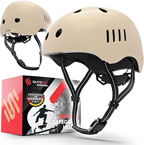 SKATEWIZ Kinder Fahrradhelm Kinder Skaterhelm für Jungen und Mädchen in Beige | Stylischer Kinder Helm Fahrrad Kinderhelm Größe S