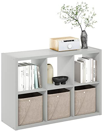 Furinno Cubicle - Organizador de Almacenamiento Decorativo con Parte Trasera Abierta, 6 Cubos, Gris Claro