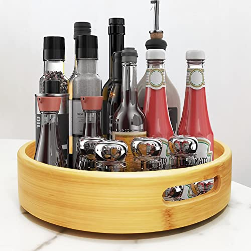 Köksorganisatör, roterande skiva för skåp, 360-graders roterande matförvaringsbehållare, naturlig bambu kryddställ, Lazy Susan 25 cm