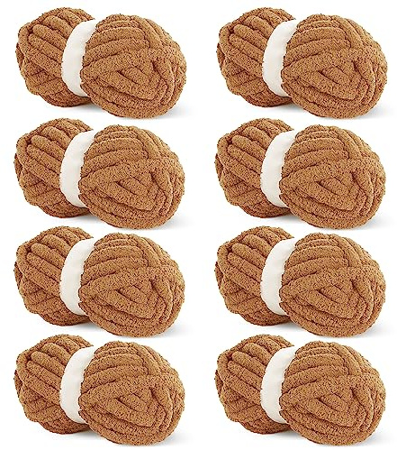 Hombys Chunky Chenille Yarn for Crocheting & Knitting, Super Bulky, Soft Plush, 8 Jumbo Packs (27 yds, 8 oz Each)