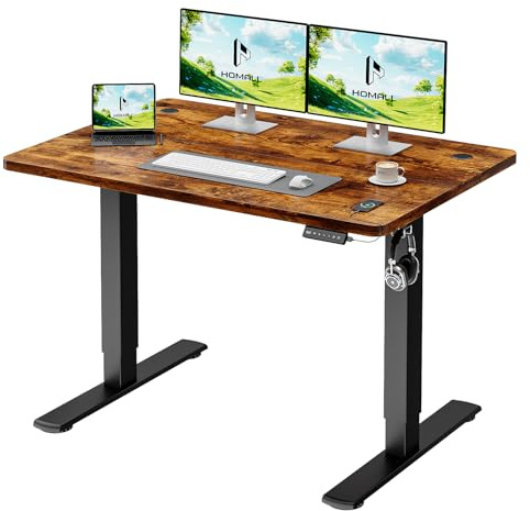 Homall Höhenverstellbarer Schreibtisch mit USB-Buchse 100x60 cm, Computer Stehschreibtisch, Ergonomischer Homeoffice-Tisch (100x60cm, Vintage Brown)