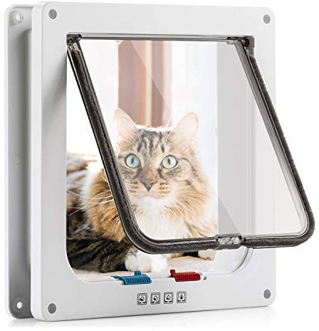 Sailnovo Katzentürklappe (Außengröße 19 * 20 * 2,1cm), 4-Fach verriegelbare Katzenklappe für Innen- und Außentüren, wetterfeste Haustiertür für Katze/Hund einfache Installation