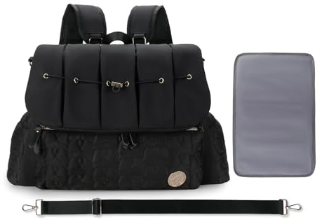 SONARIN Stylish Waterproof Baby Changing Bag Backpack,Multifunctional Large Capacity Diaper Bag Travel Nappy Changing Bag Maternity Bag with Changing Pad & Single Shoulder Strap(Black)