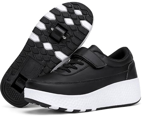 Chaussure a Roulette pour garçons et Filles Basket Roller Retractable Créatif Basket Enfant Chaussure Roller Chaussure Roller pour Sports de Plein air,Noir,28EU