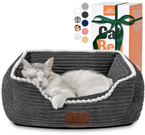 Cat Dog Bed for Pets, Rectangle Pet Bed Gift for Puppy and Kitten, Machine Washable Calming Fluffy Pet Couch Sofa for Indoor Outdoor, Portable Soft Cat Bed with Non-Slip Bottom (Small, Dark Grey)
