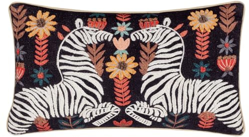Wylder Tropics Mirrored Zebra Embroidered Cotton Cushion Cover