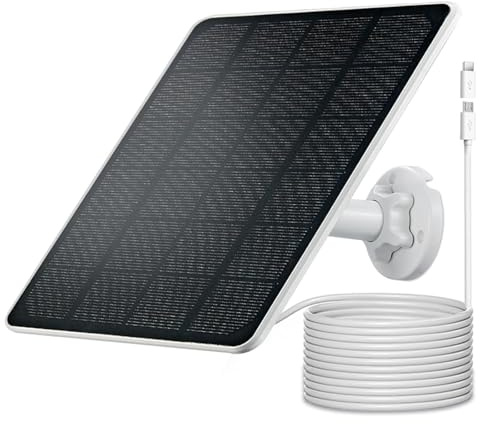 Solpanel för säkerhetskamera, 5 W USB solpanelsladdare kompatibel med utomhus uppladdningsbar batterikamera, USB C och Micro USB-kontakt, 3 m kabel, väderbeständig (1 pack)