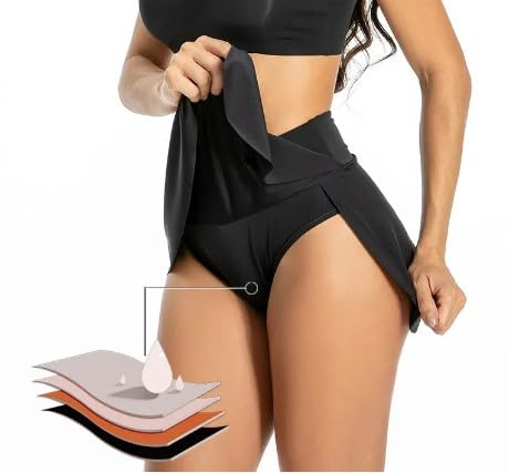 VEINTITRÉS Falda de Natación Menstrual Niña de Verano 4 Capas, Vestido de Playa para Mujer, Culotte Menstruelle, Traje de baño menstruales, Falda con Bikini menstruación Incorporado