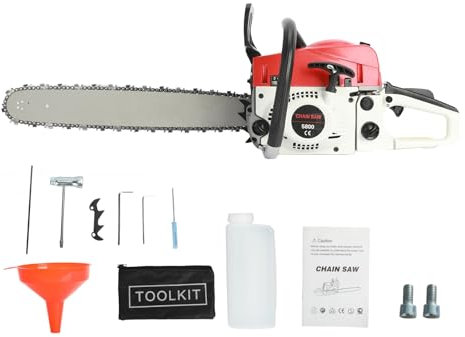 58cc Benzin Kettensäge Gas Kettensäge mit 50.8 cm Bar Automatischer Öler 2-Takt-Motor Vollständiges Zubehör-Kit Handheld Gas Power Kettensäge für Holzschneiden 20 Zoll