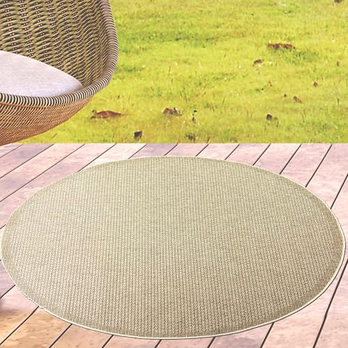 CARPETIA Teppich Outdoor Balkon Wintergarten Terrasse Garten strapazierfähig leicht zu pflegen mit einfarbigem Muster in Beige, 160 cm Rund