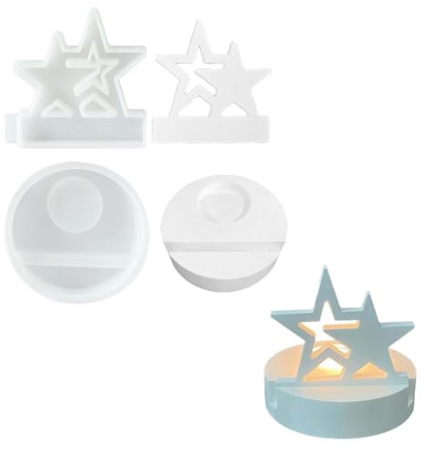 LightBeacon Silikonformen Gießformen, Silikonform Stern mit Silikonform Kerzenhalter, Rund Silikonform Kerzenhalter, Epoxidharz Gips Gießformen für DIY Handwerk