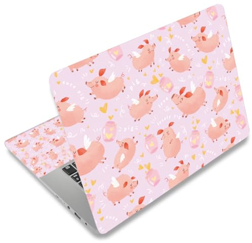 Mibbxea 15–15,6 tums vinyl laptop skin klistermärke, återanvändbara laptop-klistermärken för 13 13,3 14 15,4 tums netbooks, dekorativ, reptålig, vattentät, dammtät (080 rosa gris)