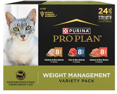 Purina Pro Plan Adult Weight Management Variety Pack Entrees in Gravy Wet Cat Food 3 Ounce (Pack of 24)