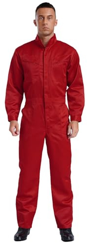 Riismen Uomo Tuta da Lavoro Cotone Tute Maniche Lunghe Completo Intero Uniformi da Lavoro Abbigliamento Protettivo Costume Cosplay Carnevale Costumi da Spettacolo Rosso S