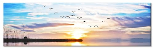 Leinwand Bilder Groß 120x30 cm XXL Wandbilder Wohnzimmer Poster & Kunstdrucke Landschaft Leinwandbild Aesthetic Room Decor Moderne Kunst Bild Natur - Strand - Sonnenuntergang (Ohne Rahmen)