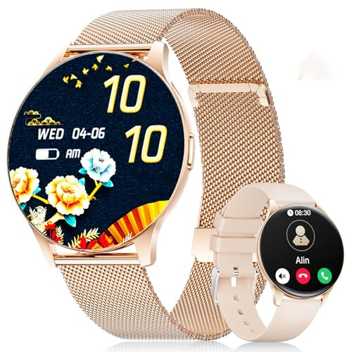 LIGE Montre Connectée Femme (2 Bracelets), 1,43 AMOLED Montre Sport,Smartwatch avec 120+ Modes Sportifs/Étanchéité IP68/Fréquence Cardiaque/Compteur,Montre Femme pour iOS et Android,Doré