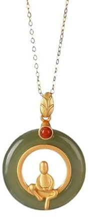 Liumarvexia Collana con ciondolo a forma di Buddha seduto in giada naturale, ispirata allo Zen, elegante, vintage, con confezione regalo, per donne, mogli, mamme, nonne, 50cm, Giada