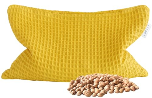 LOOLAY Cuscino termico con noccioli di ciliegia, per forno a microonde, 20 x 30 cm, in cotone, ideale per tensioni muscolari o dolori mestruali (giallo)