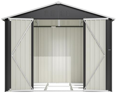 Trädgårdshus metall, verktygsskjul 240 x 192,3 x 191 cm, låsbart trädgårdsskjul med skjutdörr och 4 ventilationer, väderbeständiga cykelskjul för trädgårdsförvaring, svart