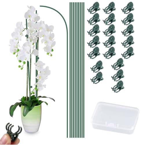 UZYXC 10 Bastoni Per Orchidee 30cm Con 20 Clip, Bastoncini Per Orchidee, Sostegno Flessibile Per Piante Da Interno, Orchidee, Fiori, Ideale Per Piante Rampicanti.